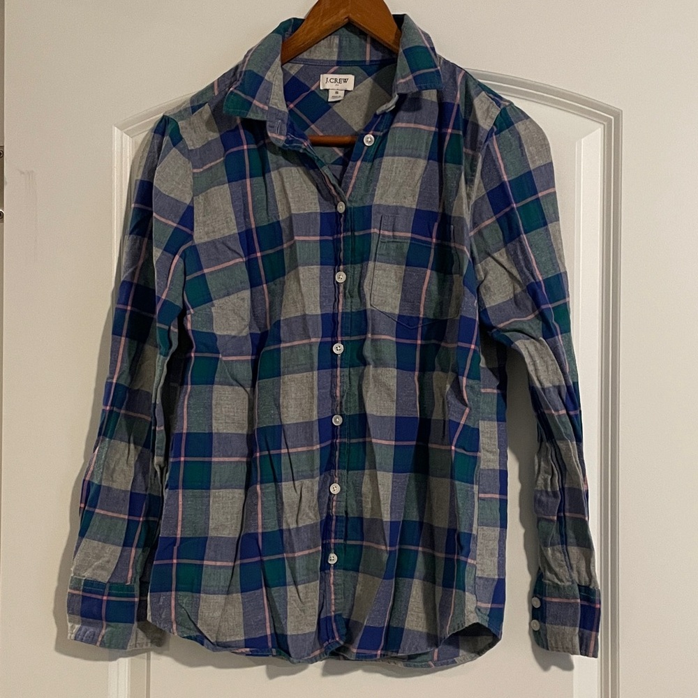 3/$15 or 5/$20 J. Crew Pink, Blue & Gray Plaid Cotton Button-Down Flannel Shirt